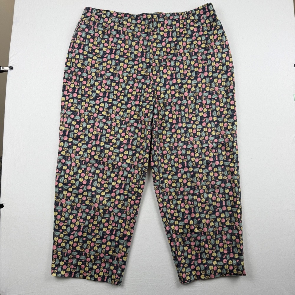 Talbots Stretch Women 14 Fruit Print Crop Pants Navy Watermelon Citrus Summer